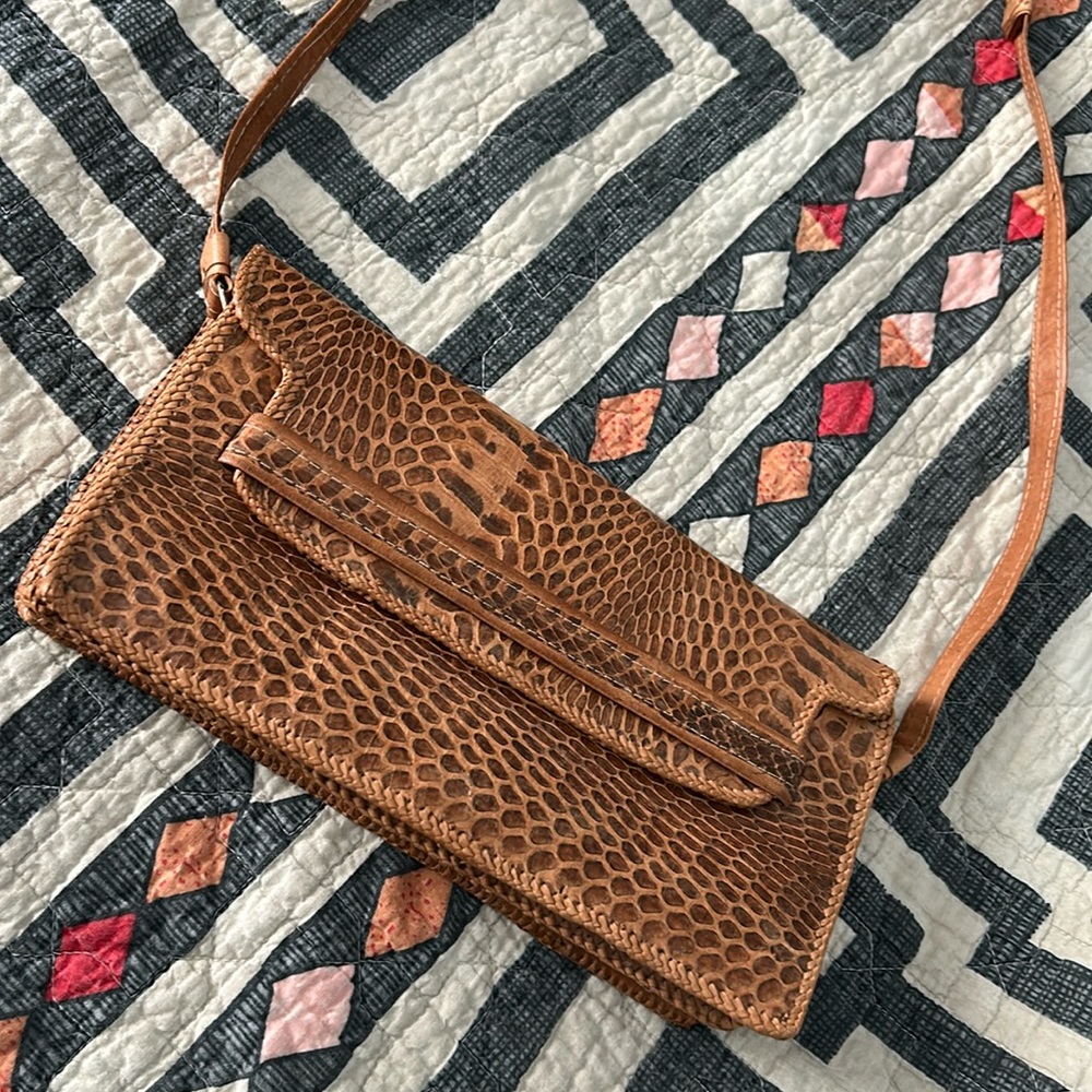 VINTAGE Leather Snakeskin Print Bag